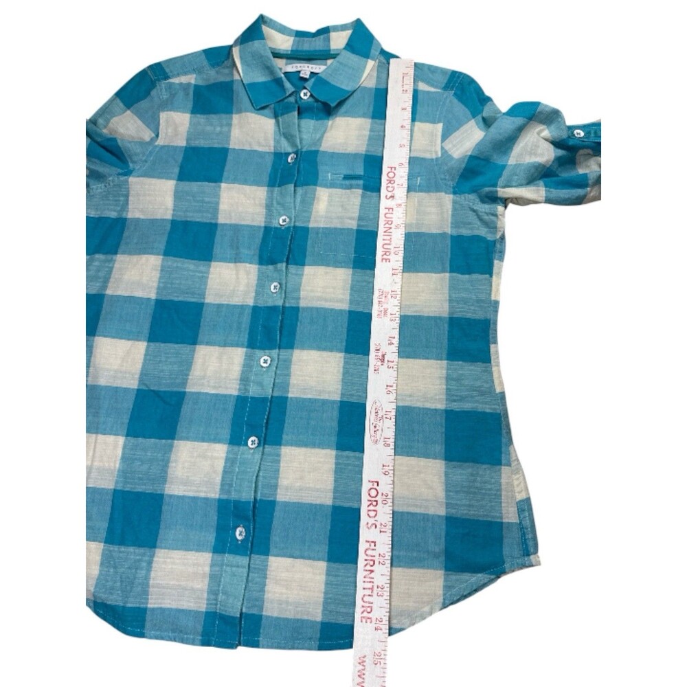 FoxCroft Blue & White Gingham Button Down Shirt‎ Roll Tab Sleeves Size 6 - Picture 6 of 10